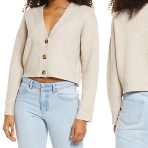 BP soft v-neck cropped cardigan sweater oatmeal - Large